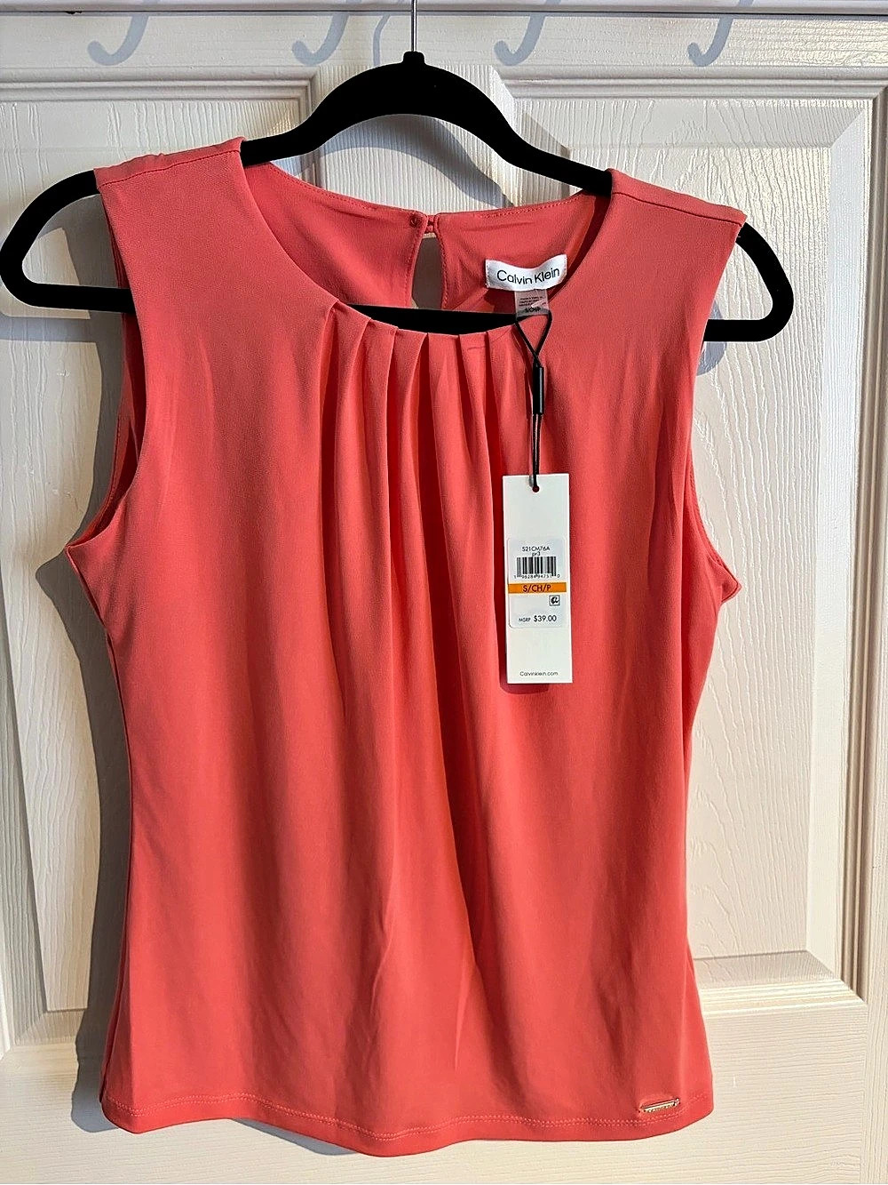 Calvin Klein Pleated Neck Sleeveless Blouse in Pink Size Small